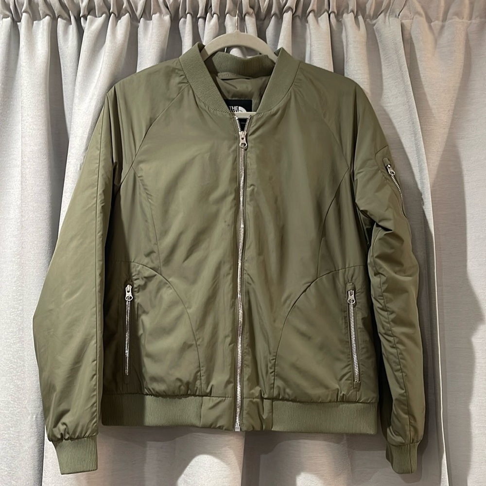 Olive green North Face puffer bomber